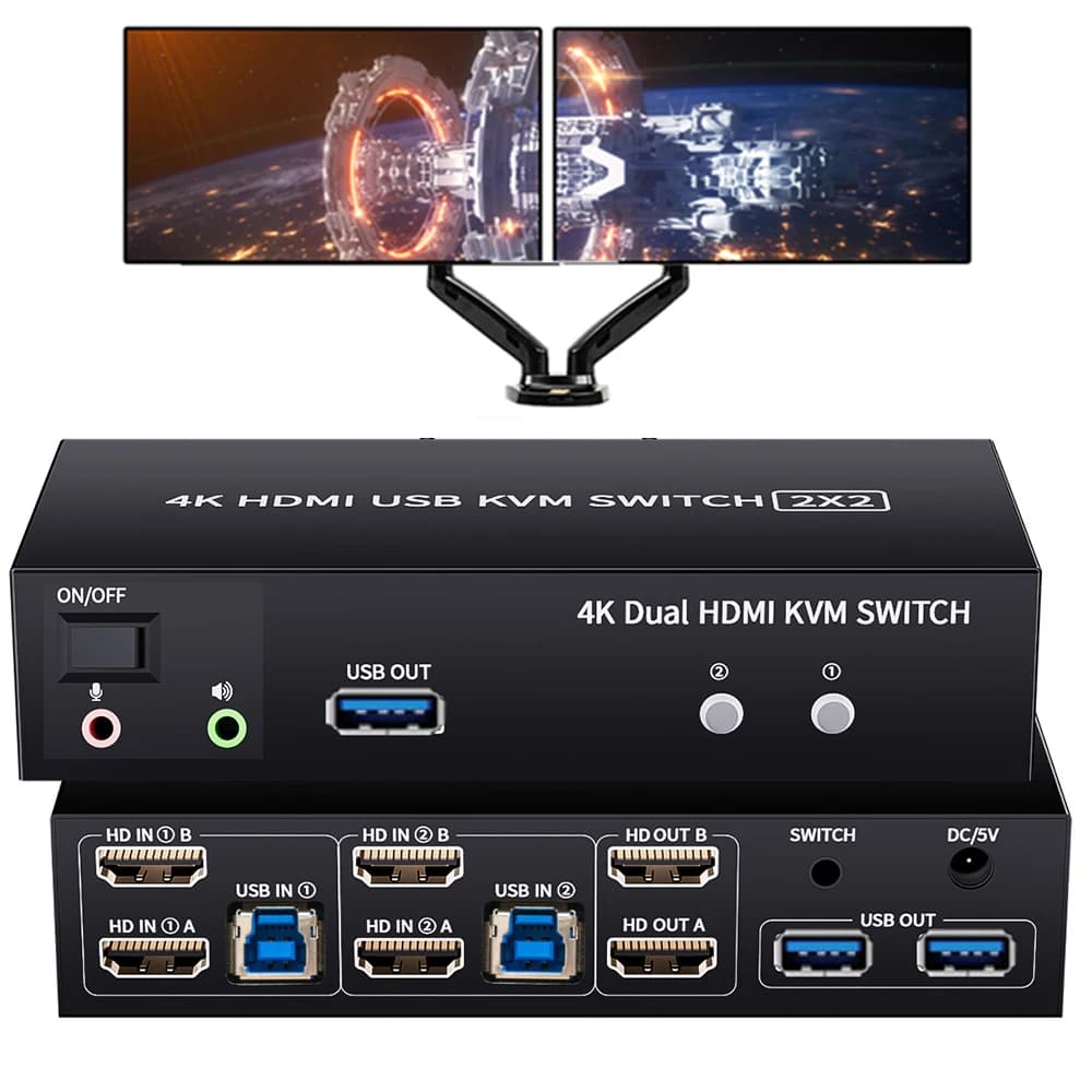 Commutateur KVM HDMI double moniteur 2X2 USB 3.0/2.0 4K 60Hz commutateur KVM HDMI à affichage étendu 2 moniteurs 2 ordinateurs partage USB KVM