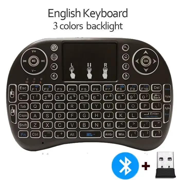 Mini clavier sans fil avec rétroéclairage coloré, Bluetooth 2.4G, souris aérienne russe et espagnole