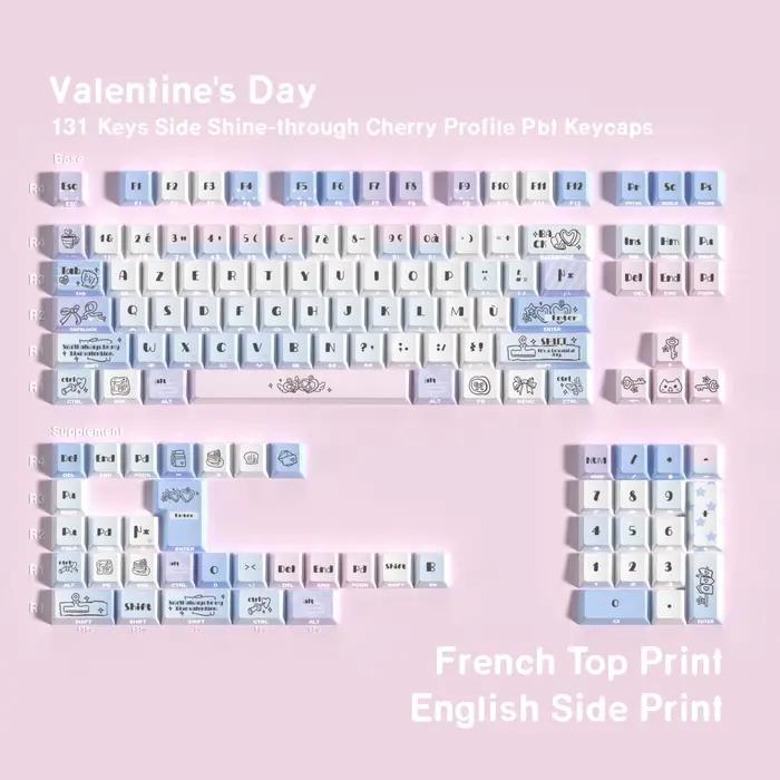 Keycaps Saint-Valentin en PBT avec impression par sublimation, profil Cherry, rétroéclairage latéral