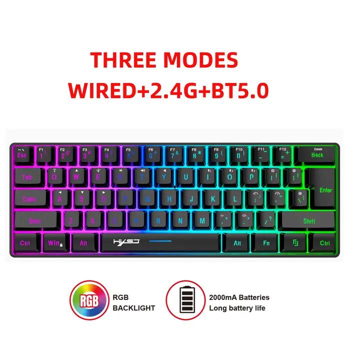 Clavier de jeu sans fil 60 % avec triple connectivité rétroéclairée RVB, clavier Bluetooth avec conc