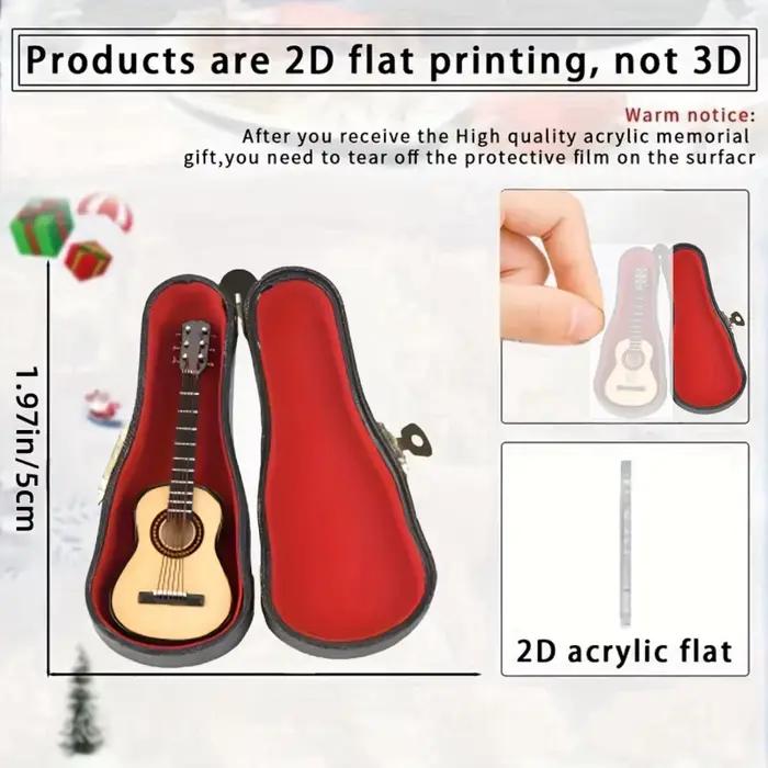 Guitare acoustique avec étui pendentif porte-clés, ornement plat en acrylique 2D, cadeau pour fans d