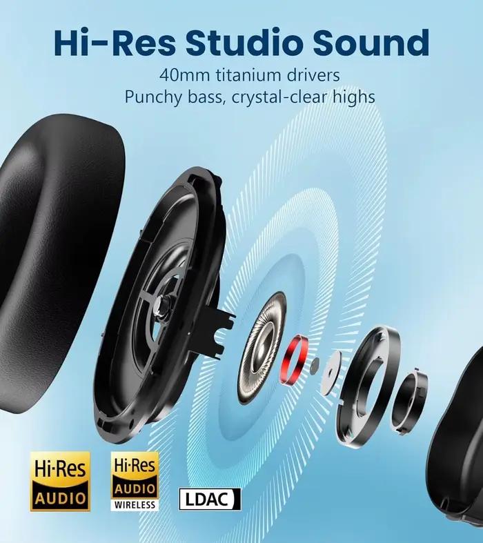 Casque sans fil à réduction de bruit active Edifier WH950NB, Bluetooth 5.4, Hi-Res Wireless, 80 heur