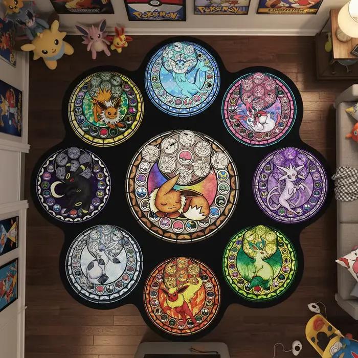 Tapis d'évolution Eevee mignon, tapis de sol Pokemon Anime, décoration de chambre d'enfant, tapis an