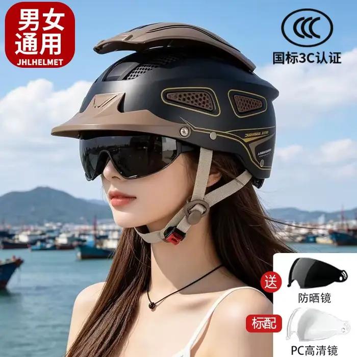 Casque de moto respirant pour l'été, casque ouvert pour hommes et femmes, double visière, demi-casqu