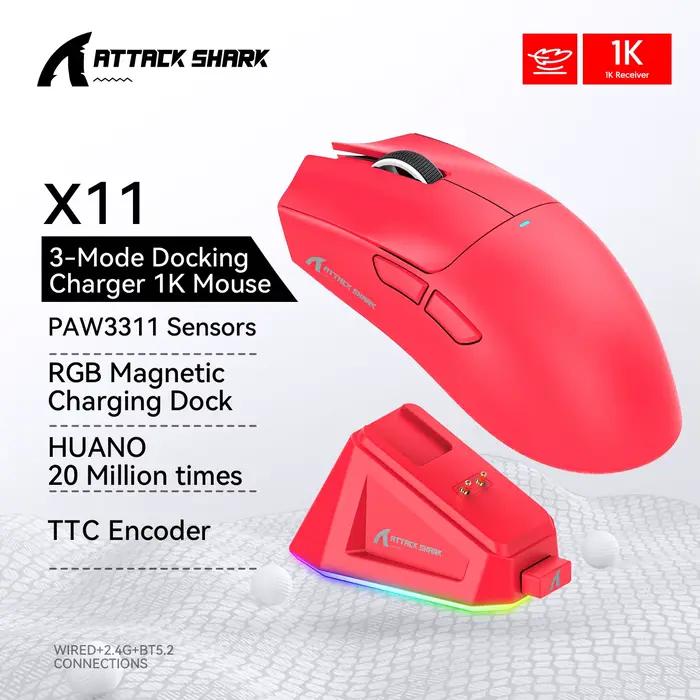 Souris de jeu légère ATTACK SHARK X11 - Tri-mode, PAW3311, 22000 DPI, 400 IPS, 40G, Taux de réponse