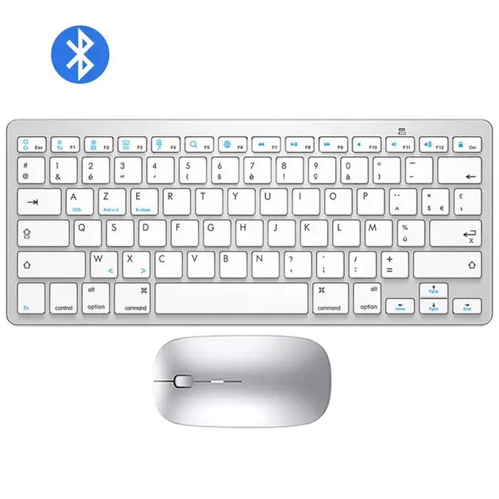 Français Bluetooth clavier souris Combo AZERTY sans fil Bluetooth souris Ultra mince muet pour Mac i