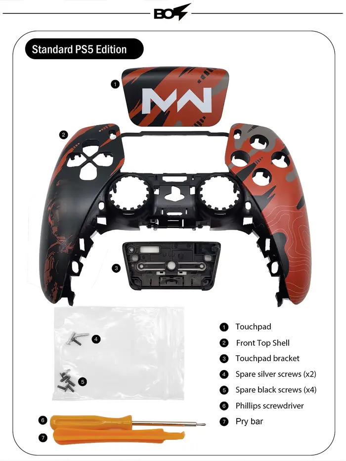 Coque avant de remplacement avec revêtement durable BO5 Call of Duty, compatible avec la manette PS5