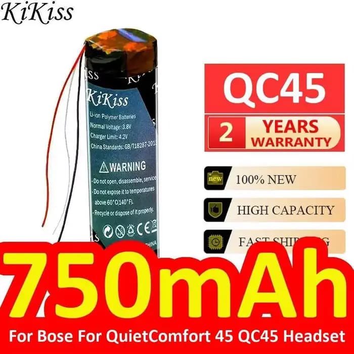 Batterie haute capacité pour casque antibruit Bose Quietcomfort 45 QC45, remplacement premium 750mAh