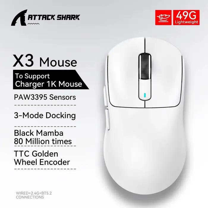 Attaque Shark X3 X3Pro souris de jeu sans fil 26K DPI PAW3395 capteur Tri-Mode 8K taux d'orientation