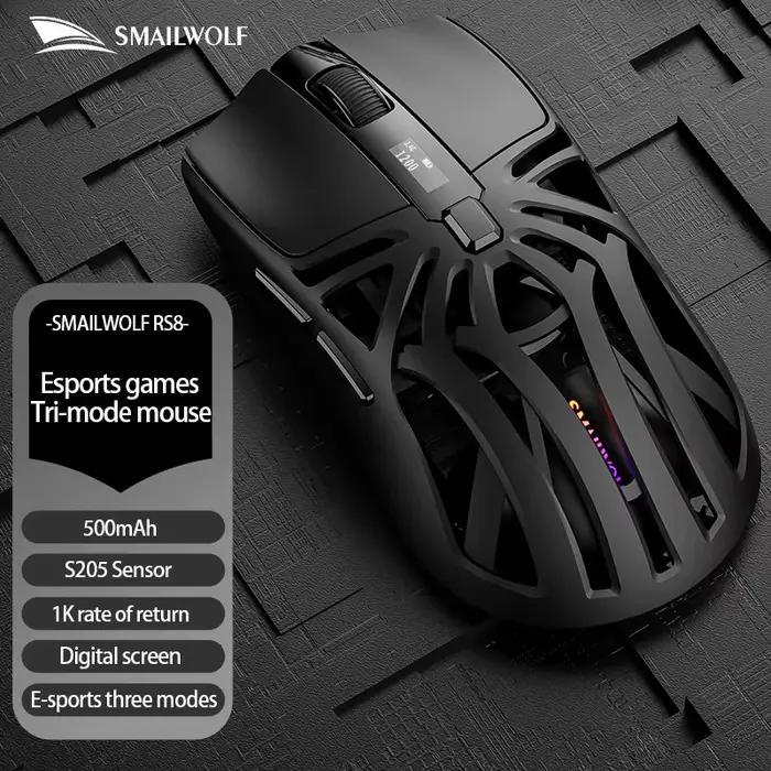 Souris Bluetooth SMAILWOLF RS8 1000Hz, 10000dpi, connexion à trois modes, souris de jeu macro légère