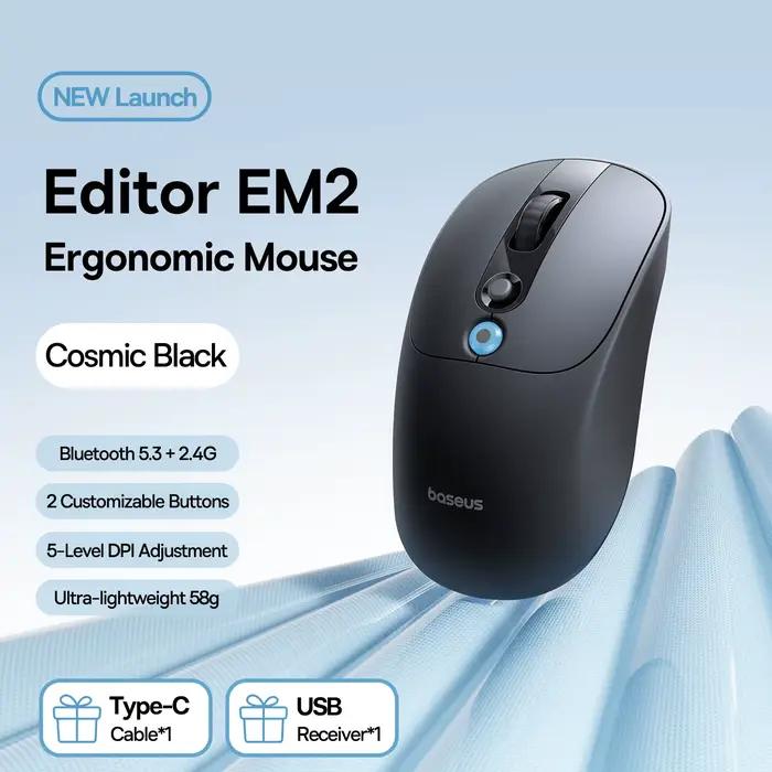 Souris sans fil ergonomique Baseus EM2 Bluetooth 5.3 2.4G type-c charge souris silencieuse Ultra lég