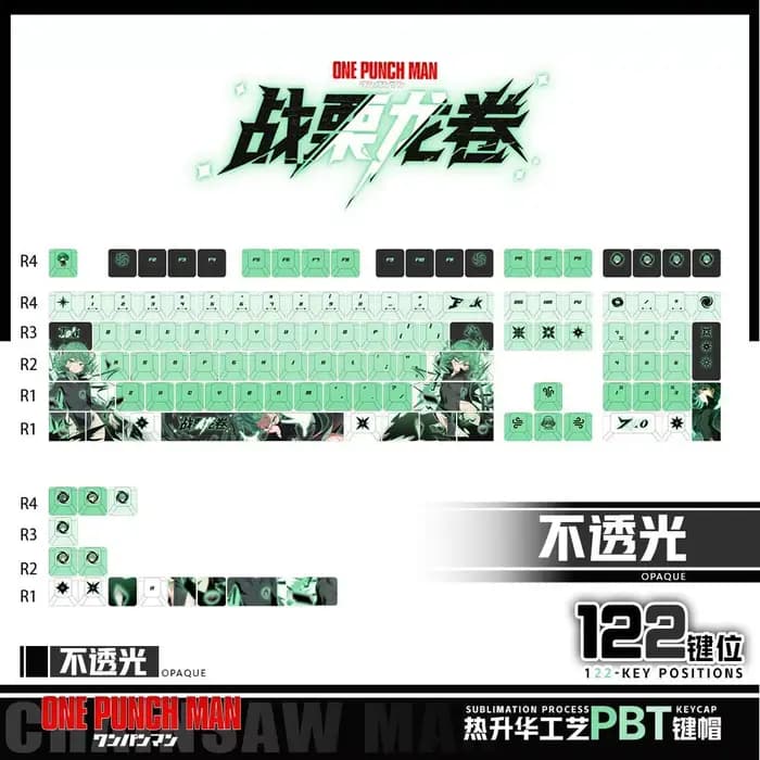 122 clés Tatsumaki Capuchons de touches transparents ONE Anime Game Chreey 2D PBT, pour clavier