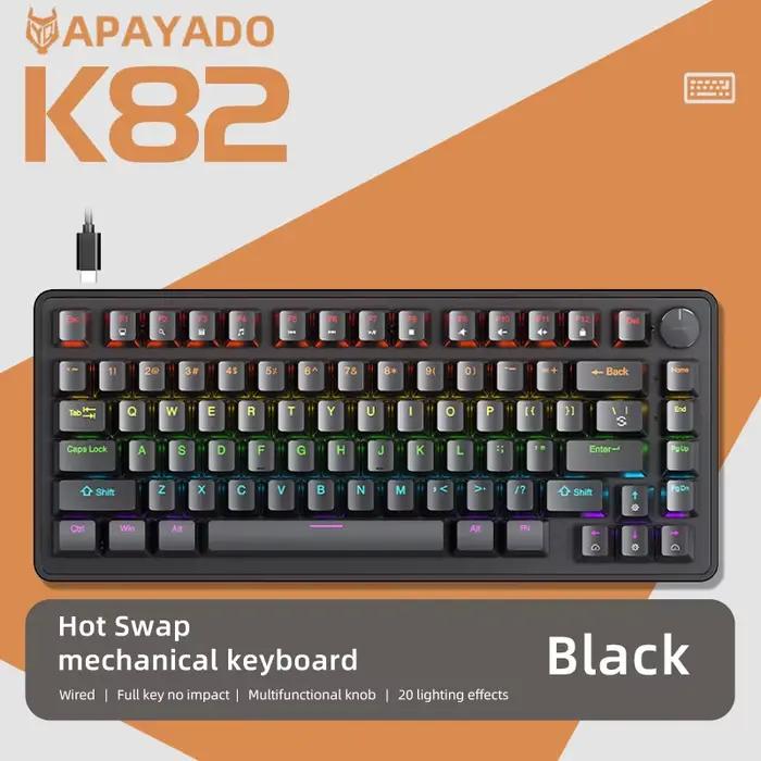 Clavier mécanique 75% filaire avec bouton multimédia, clavier de jeu noir APAYADO, échange à chaud,