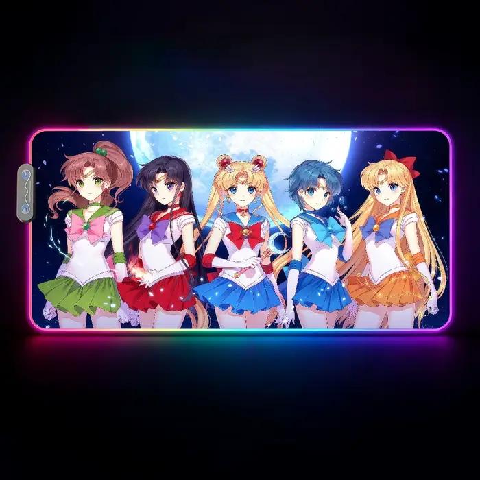 Tapis de souris S-Sailor Moon Anime RGB LED pour jeux, chambre, bureau, antidérapant, imperméable, g