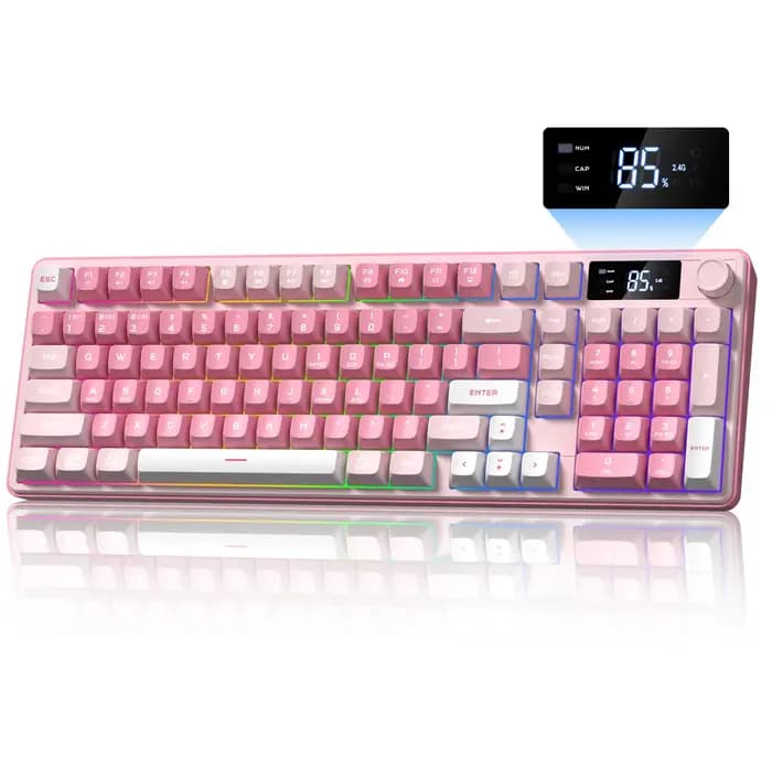 Clavier à membrane rose Womier DK98pro, 3 modes, sans fil, Bluetooth 2.4G, rétroéclairage RVB avec é