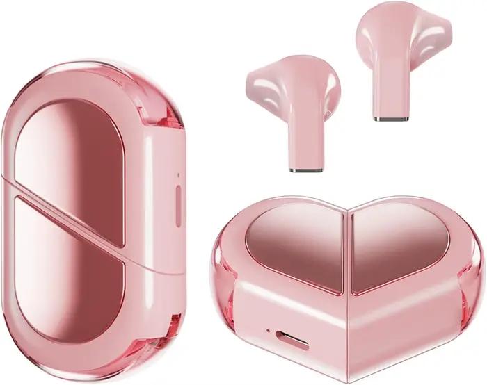 Écouteurs sans fil coeur rose pour filles, petits écouteurs mignons, son stéréo Hifi, casques Blueto