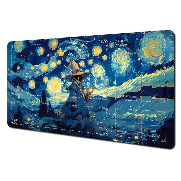 Tapis de jeu MTG artistique ciel étoilé et sorcier, tapis de combat Magic Card, antidérapant, durabl