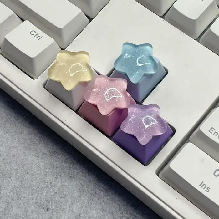 4 touches mécaniques spéciales en forme d'étoile rose, jaune et transparente R4 pour clavier, avec p