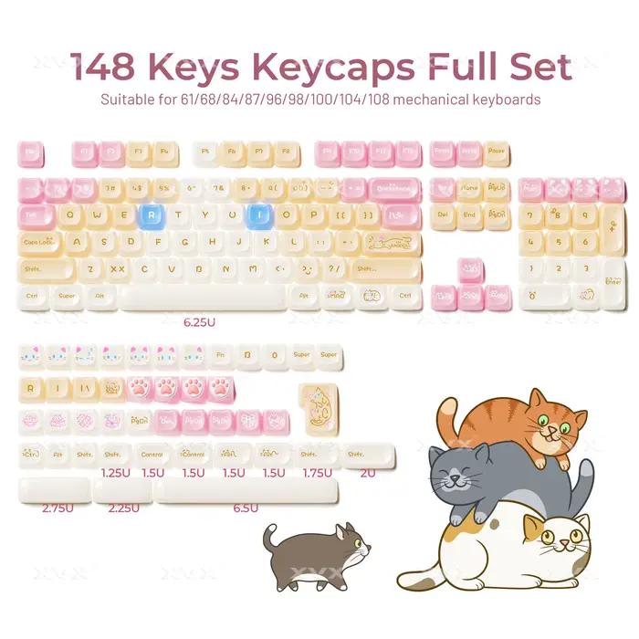 XVX 148 touches chat thème Keycaps MAO profil clé capuchon coréen brillant mignon Keycap pour clavie