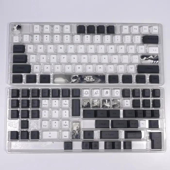 KBDiy encre Lotus Keycap 142 touches profil Cherry rétro Keycaps PBT Keycaps pour clavier de jeu méc