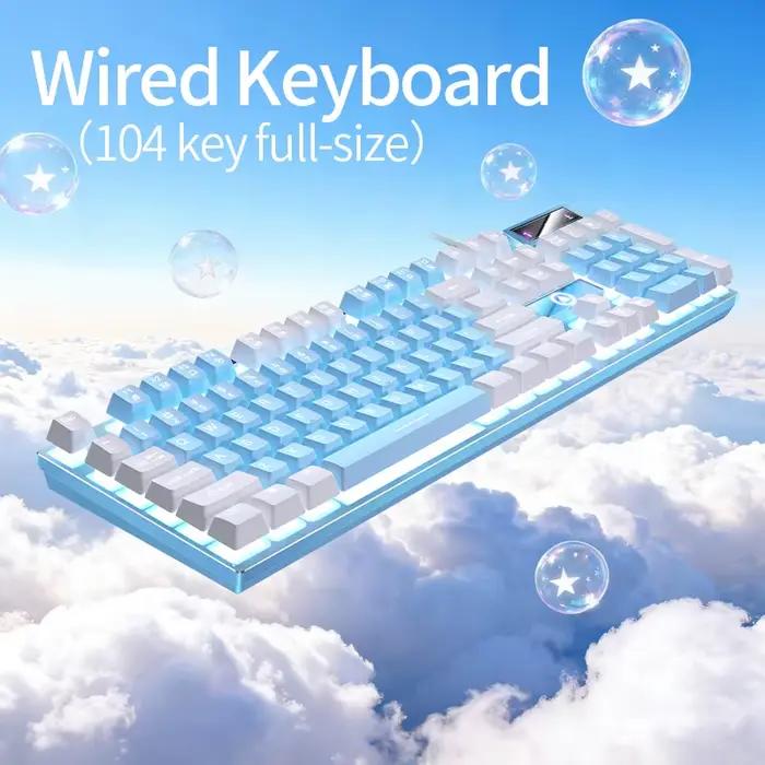 Clavier de jeu filaire avec sensation mécanique, clavier gamer rétroéclairé arc-en-ciel avec pavé nu