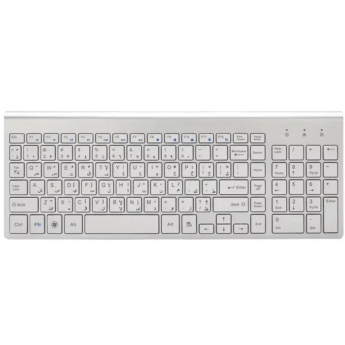 Clavier sans fil 2.4G, disposition anglaise arabe, mince, faible bruit, 101 touches, pour ordinateur