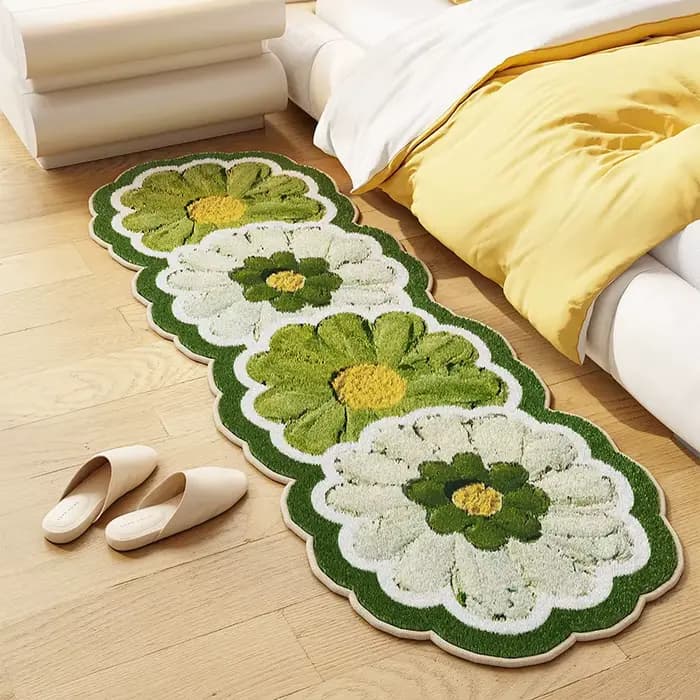 Tapis de chevet de chambre à coucher à fleurs, fenêtre de baie vitrée, résistant aux taches, tapis d
