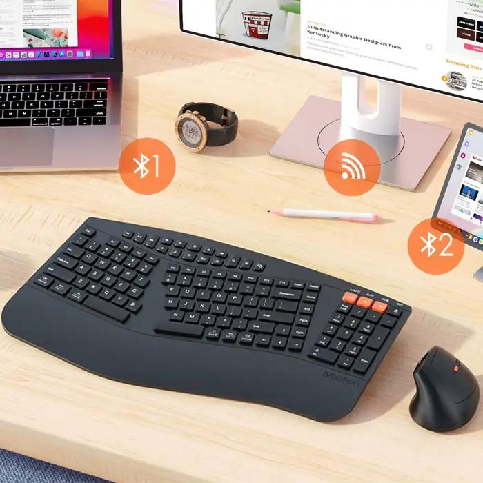 Ensemble clavier et souris sans fil Bluetooth Meetion 2.4G, design ergonomique, 121/122 touches, dou