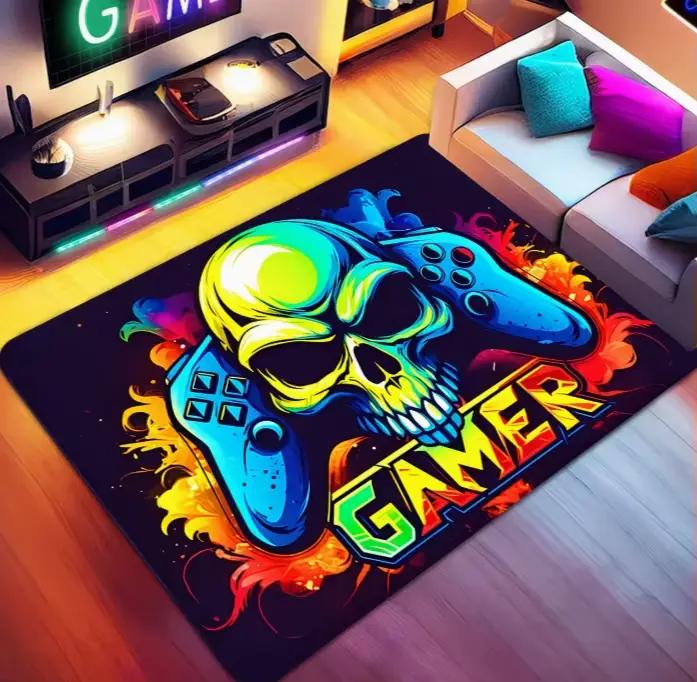 Tapis de jeu pour salle de jeux avec base en plastique antidérapante à points, tapis décoratif pour