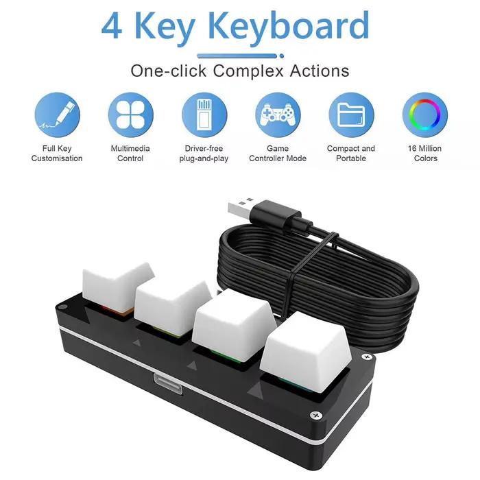 Programmation Macro bouton clavier 4 touches rvb filaire USB mécanique Macropad commutateur rouge 3