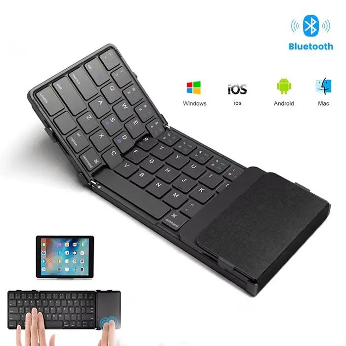 Clavier Bluetooth pliable avec TouchSub, sans fil, cuir PU, iOS, Android, Windows, prend en charge 3