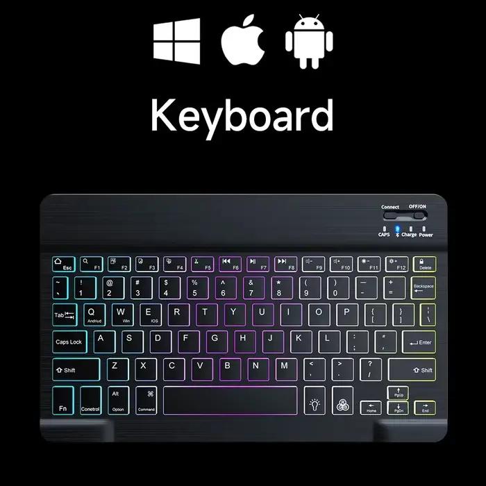 Mini clavier Bluetooth rétroéclairé rvb 10 pouces, souris sans fil, Rechargeable pour espagnol, russ