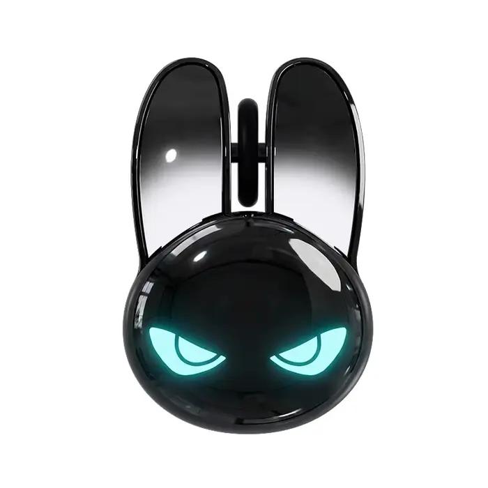 Souris MOFII M6C Evil Rabbit Dual-mode, Forme de Lapin Noir Cool, Éclairage Ambiant RGB, Silencieuse