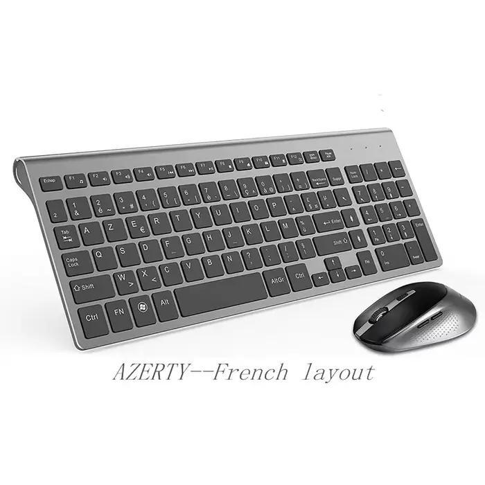 AZERTY - Clavier et souris sans fil à disposition française, conception ergonomique, avec touches nu