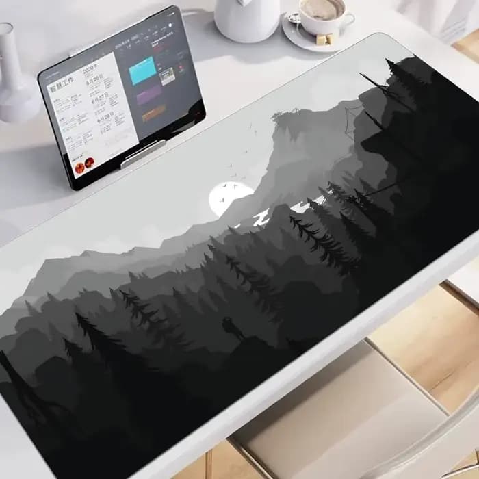 Coussin de Table gris forêt vue sur montagne, grand tapis de souris de jeu antidérapant, couture éte