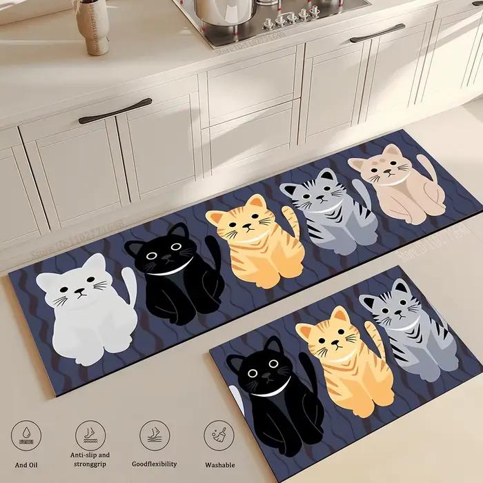 Tapis de cuisine longs antidérapants en forme de chat, tapis décoratif de chambre à coucher, tapis d