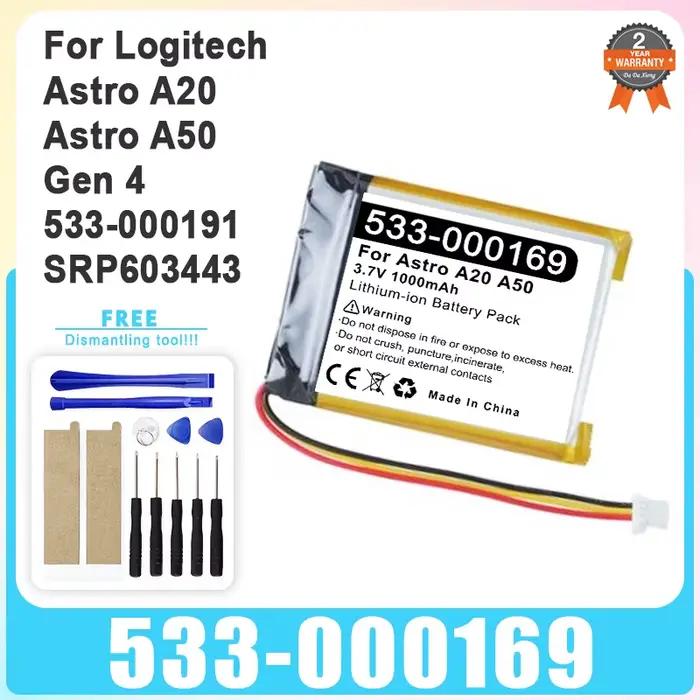 Nouvelle batterie de remplacement pour casque de jeu Logitech Astro A20 A50 Gen 4 2016 Gen4 2019 533
