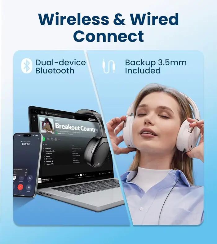 Casque sans fil à réduction de bruit active Edifier WH950NB, Bluetooth 5.4, Hi-Res Wireless, 80 heur