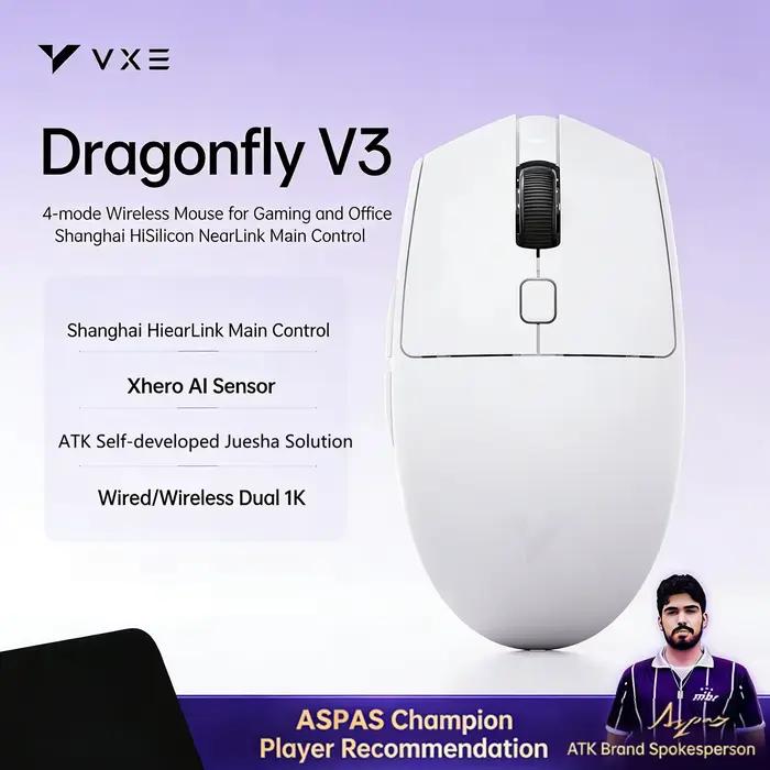 Souris de jeu et de bureau sans fil ATK VXE Dragonfly V3 Pro, 4 modes, petite et moyenne taille, lég