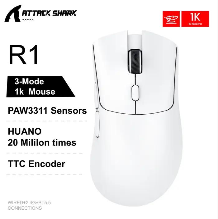 Souris de jeu sans fil Attack Shark X11&R1 - Tri-mode, capteur PAW3311, 22 000 DPI, 400 IPS, souris