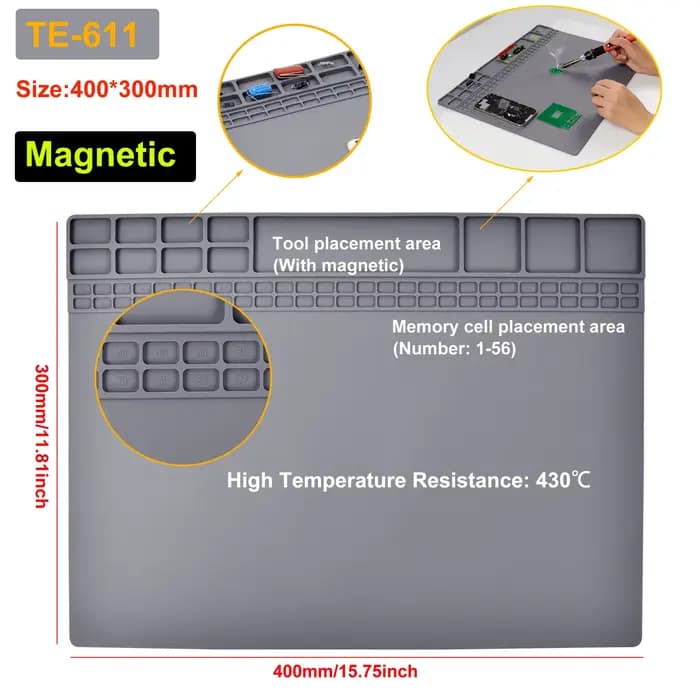 Toolour Résistant aux hautes températures 500 ℃ Tapis de soudage en silicone antidérapant et durab