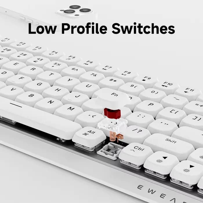EWEADN Clavier de jeu mécanique tri-mode à profil bas 84 touches, rétroéclairage blanc, ergonomique,