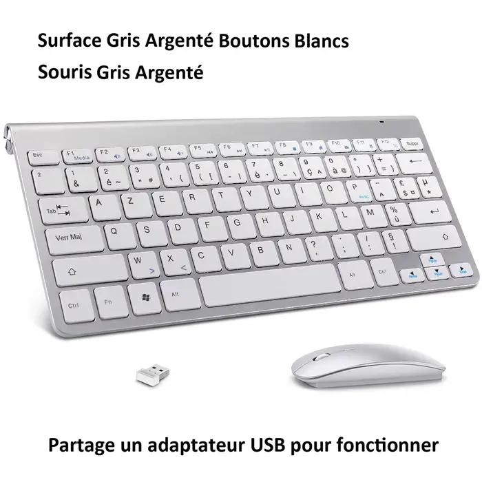 Sans fil AZERTY clavier français souris Ultra mince clavier multimédia souris Combo à faible bruit p