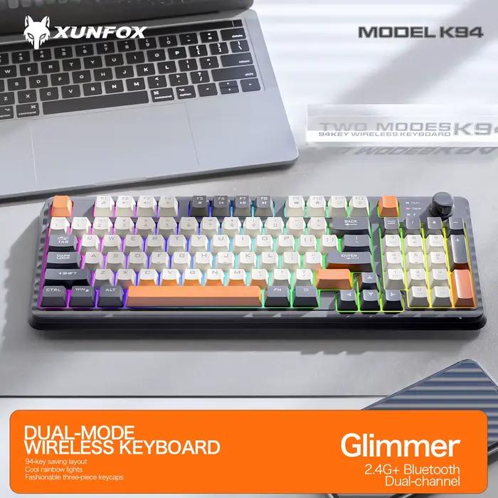 Clavier de jeu sans fil K94, BT 5.0/2.4GHz avec récepteur 2 en 1, 95 touches, clavier silencieux rét