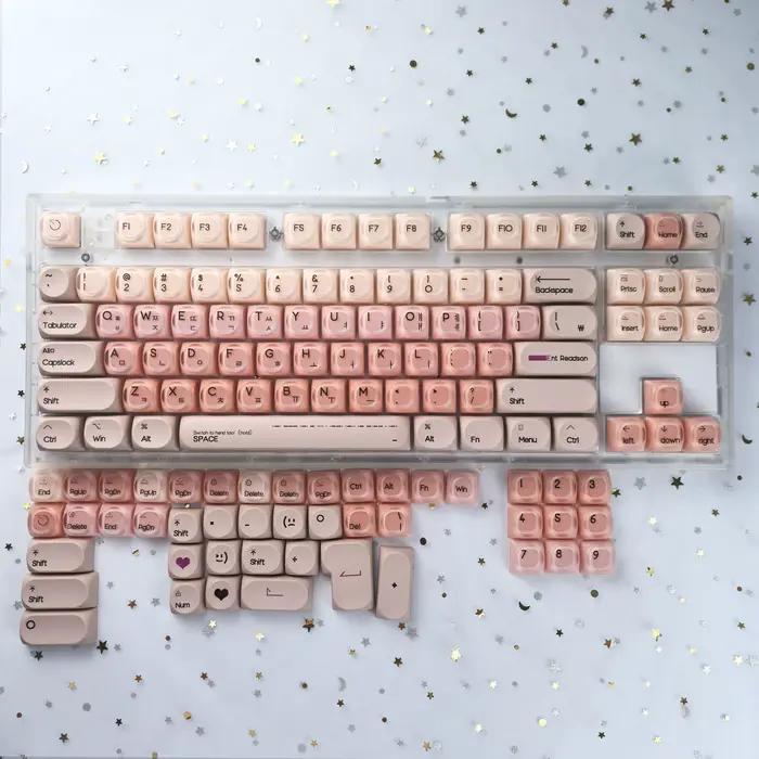 MAIMOOO Keycaps coréens roses Liquid Foundation 136 touches Hoa Pbt+Pc rondes roses mignonnes pour c