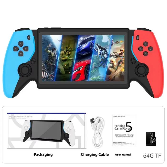Nouveau PS5 7.0 pouces 64G système Open Source double contrôleur Console de jeu portable pour PSP St