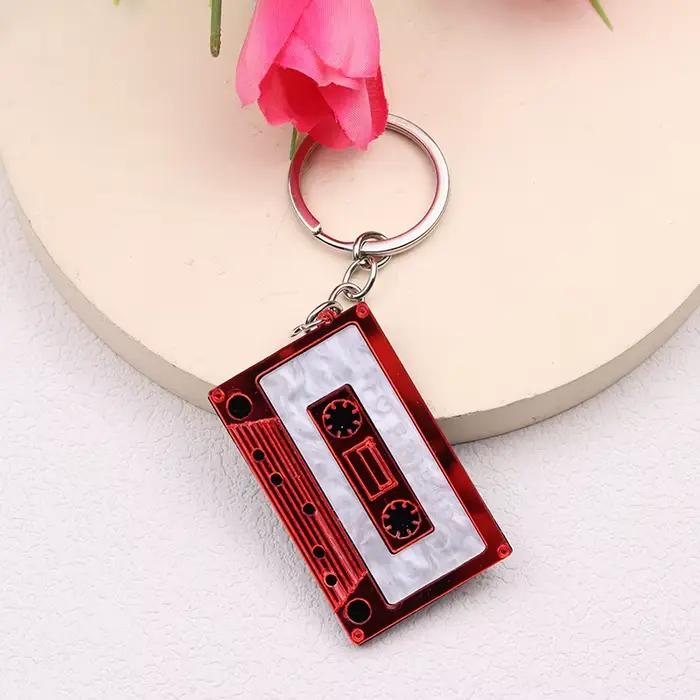 Porte-clés cassette tendance, porte-clés musical vibrant, breloque de sac esthétique rétro, accessoi