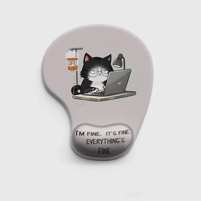 Tapis de souris ergonomique en forme de chat noir, confortable, mignon, dessin animé, antidérapant,