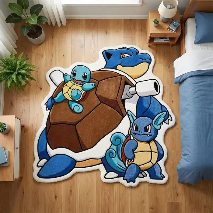 Tapis en peluche doux à l'effigie de Squirtle, tapis de sol Blastoise, décoration de chambre d'enfan