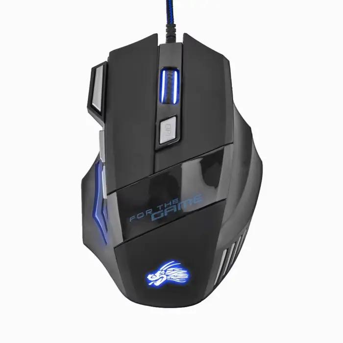 Souris de jeu avec rétroéclairage à 7 couleurs, 5500 DPI, réglable, filaire USB, optique, pour PC
